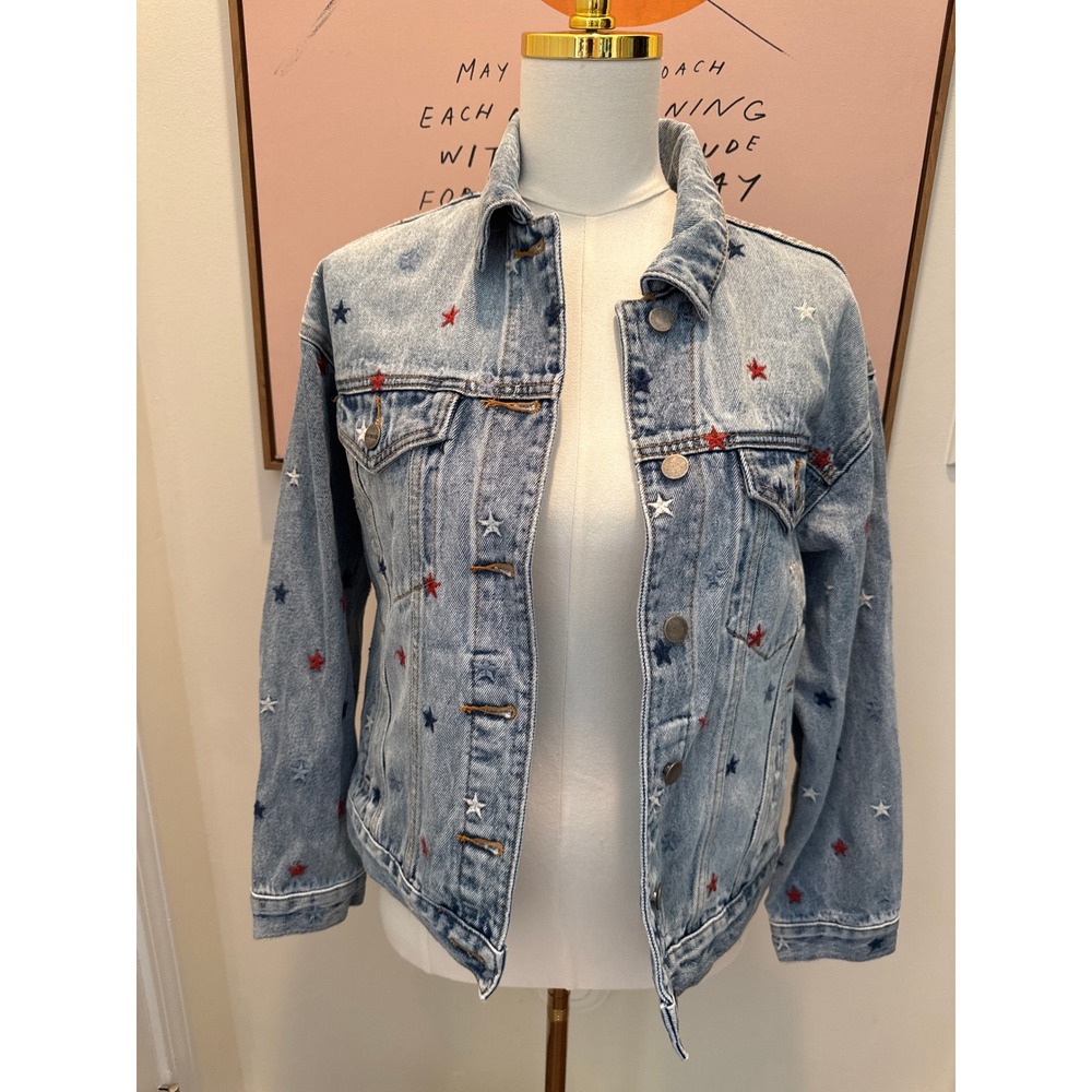 Driftwood Star Embroidered Denim Jacket, Size Small, Western/Patriotic